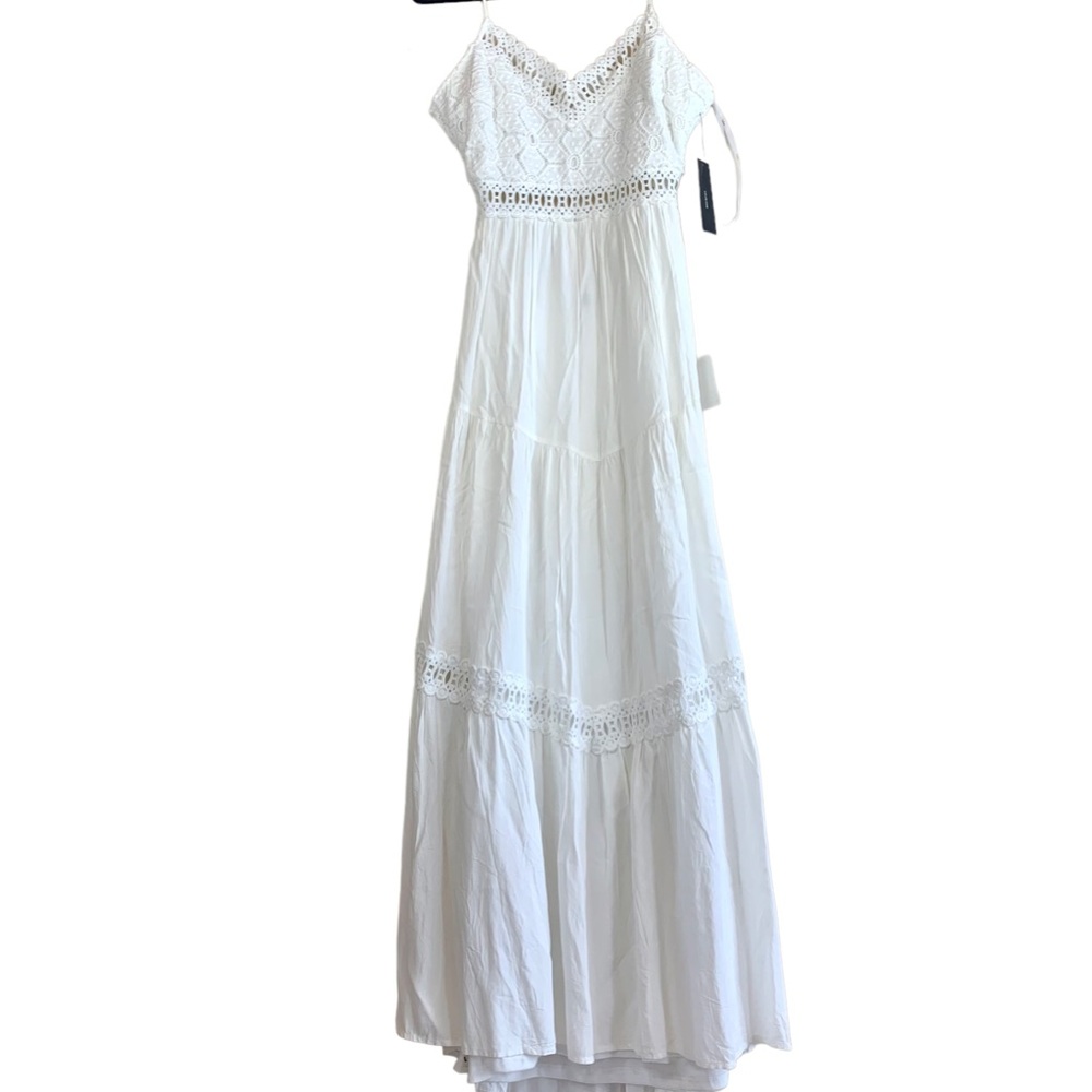 Lulu’s Sleeveless Backless Lace Cutout Maxi Dress White Rayon Boho Bridal - Picture 3 of 14